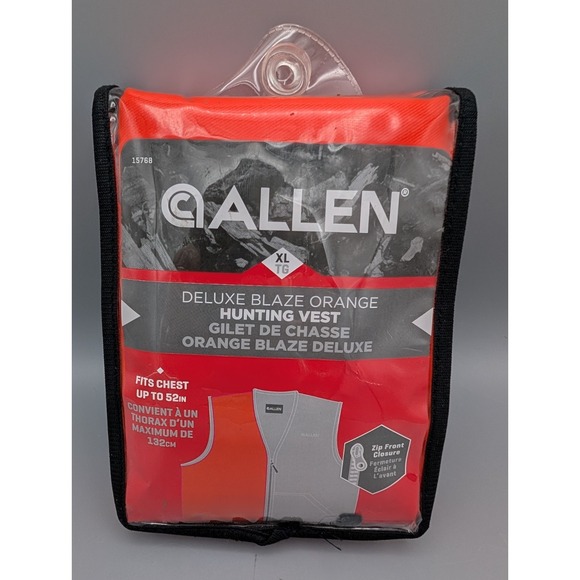 Allen Deluxe Blaze Orange Hunting Vest, XL Zipper Closure Unisex 15768‎ New
